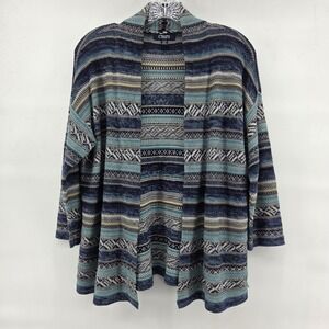 Chaps Open Front Cardigan Sweater Medium Petite Blue Boho Western Southwestern